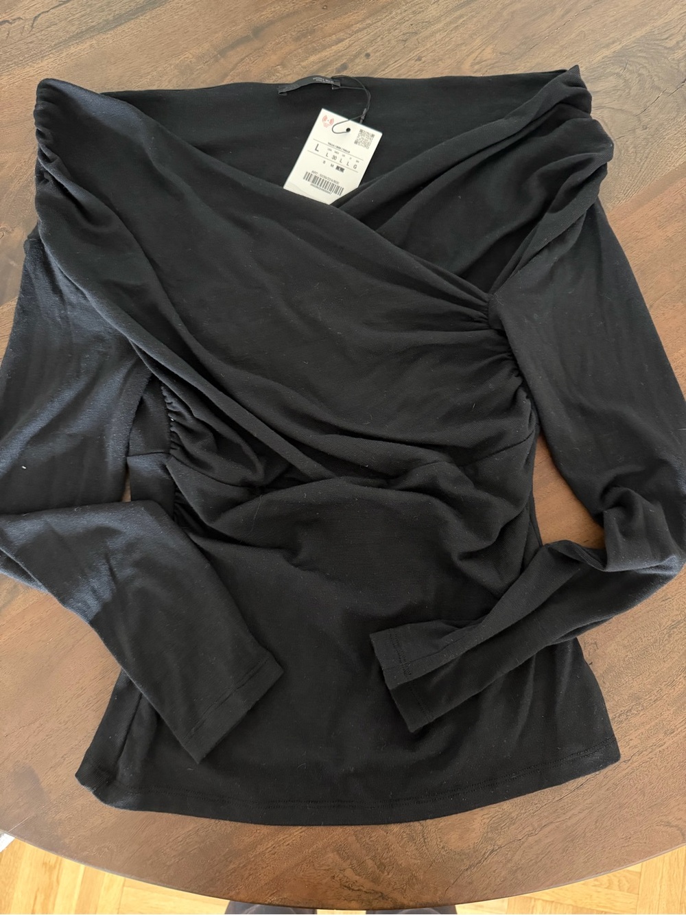 Zara Black Ruched Wrap Long Sleeve Top